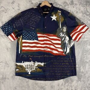 Cotton Traders Sport Shirt Large Patriotic Star Spangled Banner Patriotic NWOT